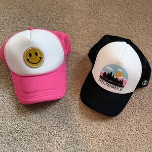 Pink and Black Trucker Hats with Smiley and Breckenridge Designs